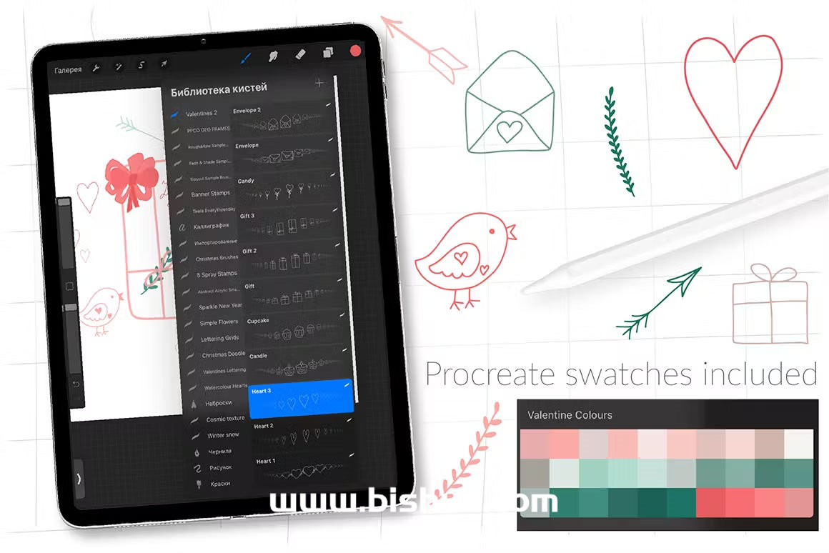 Procreate笔刷+色卡丨情人节图案创作